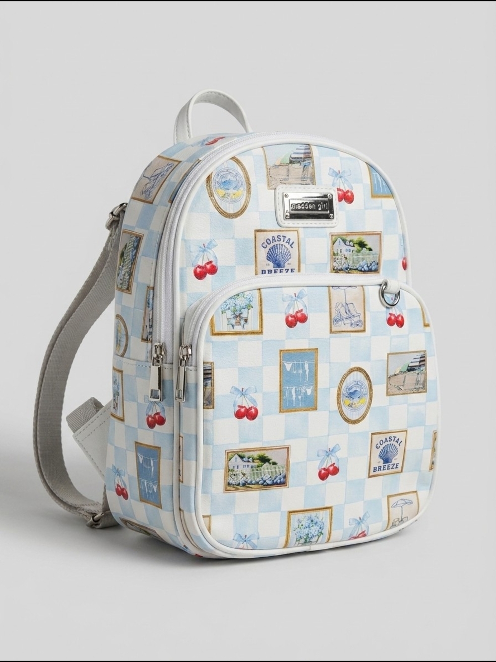 Madden Girl Blue and White Coastal Print Mini‎ Backpack